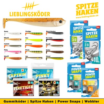 Lieblingsköder |  Alle Größen & Farben | Gummifische + Spitze Haken +Power Snaps
