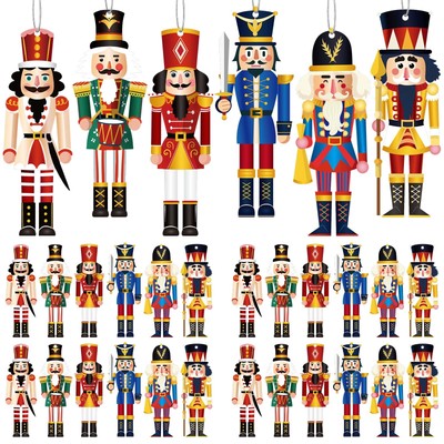 48 Pcs Christmas Nutcrackers Ornaments Wooden Nutcracker Hanging Decorations ...