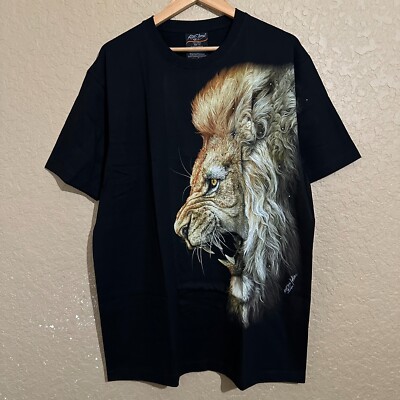 Lion Nature Wild Big Face Mega Print T-Shirt XL Black Rock Chang 3D