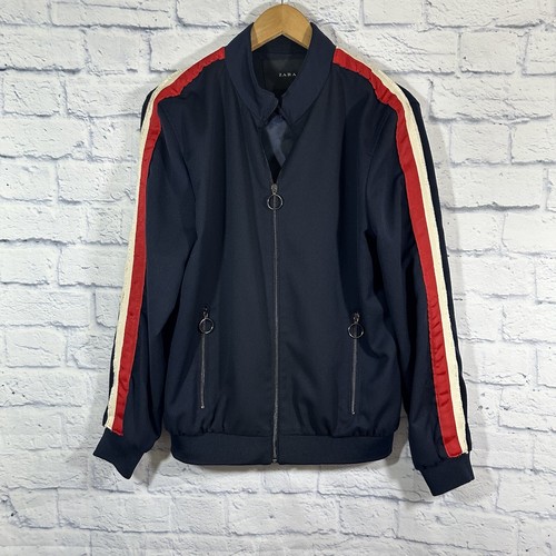 Zara Men's Full Front Zip Stripes Blue Casual Jacket Sz M | eBay