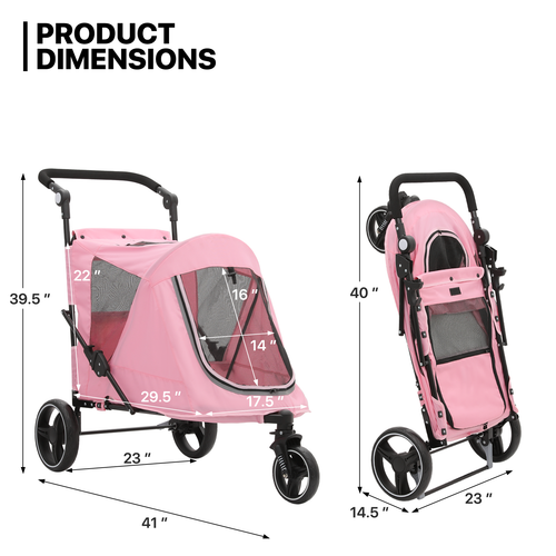 Foldable Dog Stroller Pet Cat Travel Carrier Cart w/Skylight+Foot Activated Lock