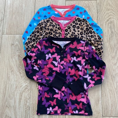 3 Faded Glory Girls Long Sleeve Tops Butterflies Leopard Hearts Colorful Sz XS 