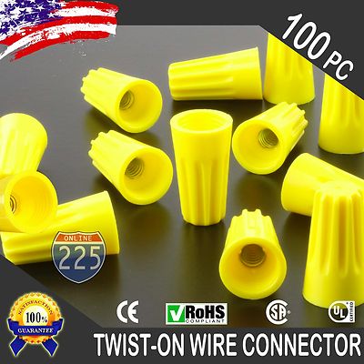 (100) Yellow Twist-On Wire Connector Connection nuts 18-12 Gauge Barrel Screw