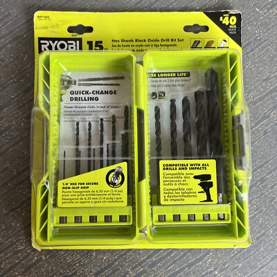 RYOBI A971503 Black Oxide Hex Shank Drill Bit Set (15-Piece) Open Pkg