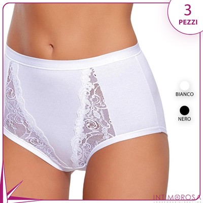 Slip culotta donna Jadea 535 cotone elasticizzato e pizzo 3pz