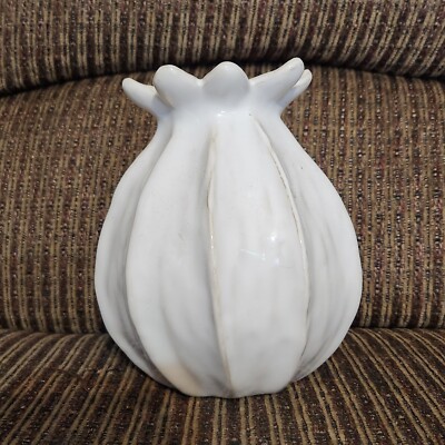 White Flower Bud Vase 4.5  H X 2.75  Top Rim-Urchin Design-Ceramic