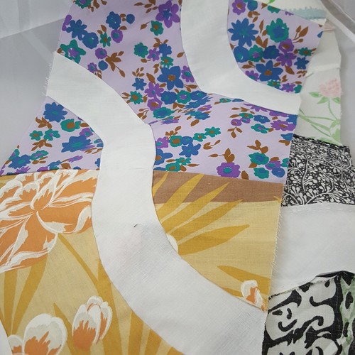 Vintage quilt blocks Hand Stitched fabric study 49 Drunkards path trail folk art