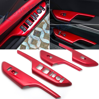 Red Interior Door Window Lock Switch Panel Cover Trims For Honda Civic 2016-up