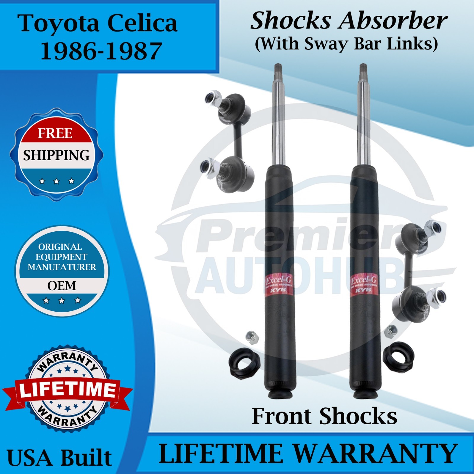 KYB OEM Front Shocks W/Sway Bar 1986-1987 Toyota Celica 2.0L Lifetime Warranty