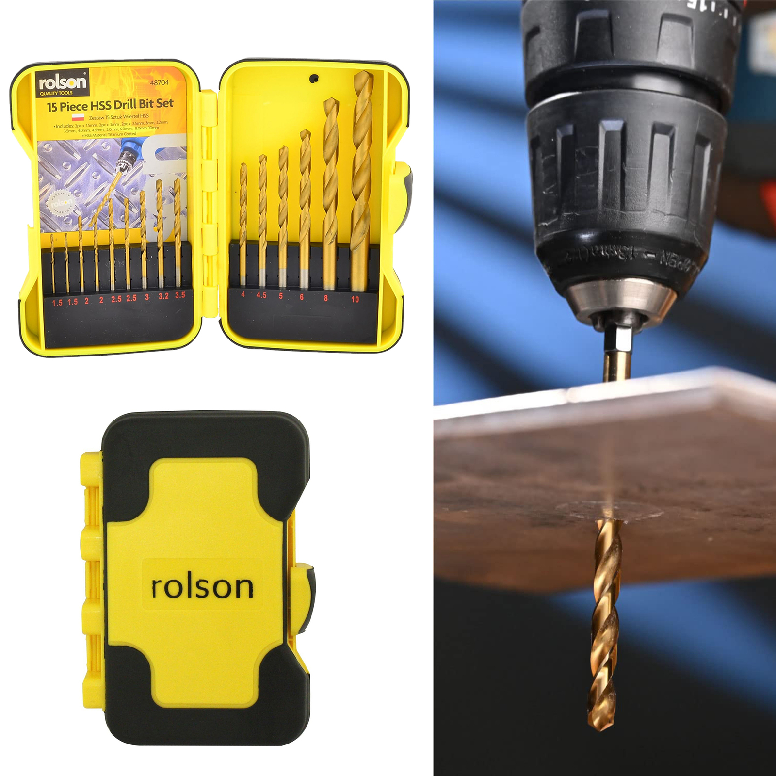 Rolson 15pcs Woodworking Drill Bit Set with Case 1.5mm-10mm Hss Wood Drill Bits