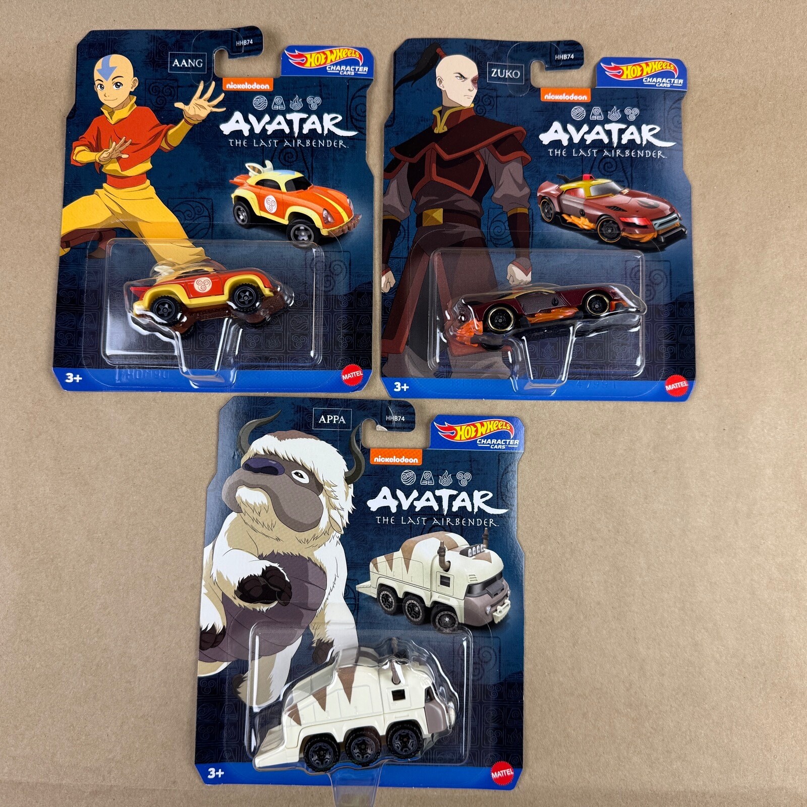 Hot Wheels Character Cars Avatar AANG APPA ZUKO Lot Of 3 1
