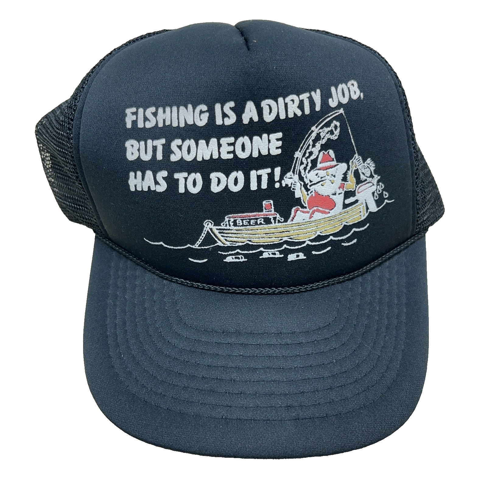 Vintage Fishing Trucker Hat Cap Snap Back Mesh 90s Y2K Joke
