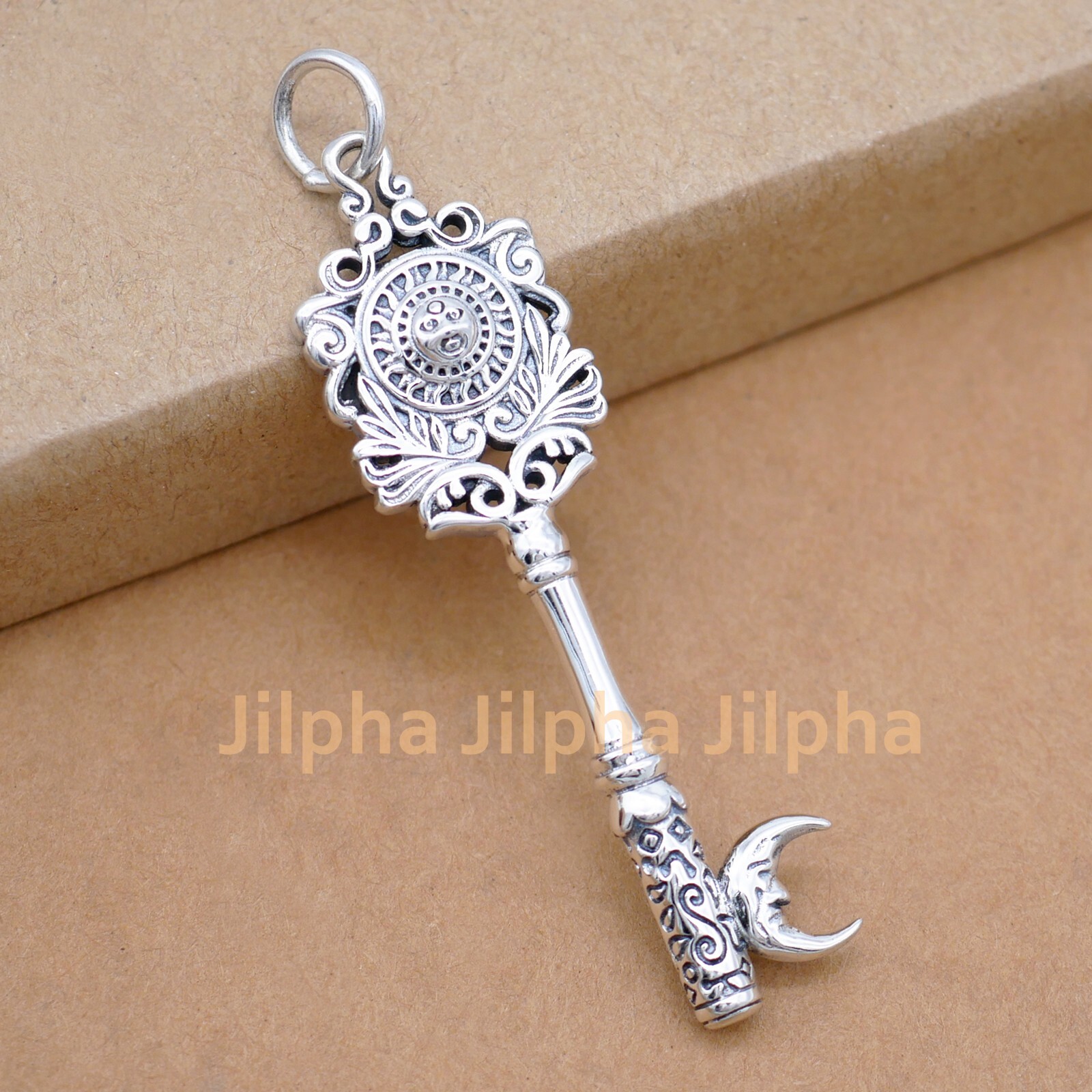 925 Sterling Silver Sun Moon Key Pendant Men Women Jewelry