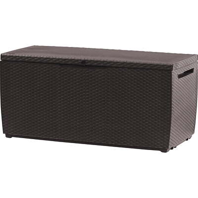 Rattan Resin 80 Gallon Outdoor Storage Plastic Deck Box with Seat Bench Brown