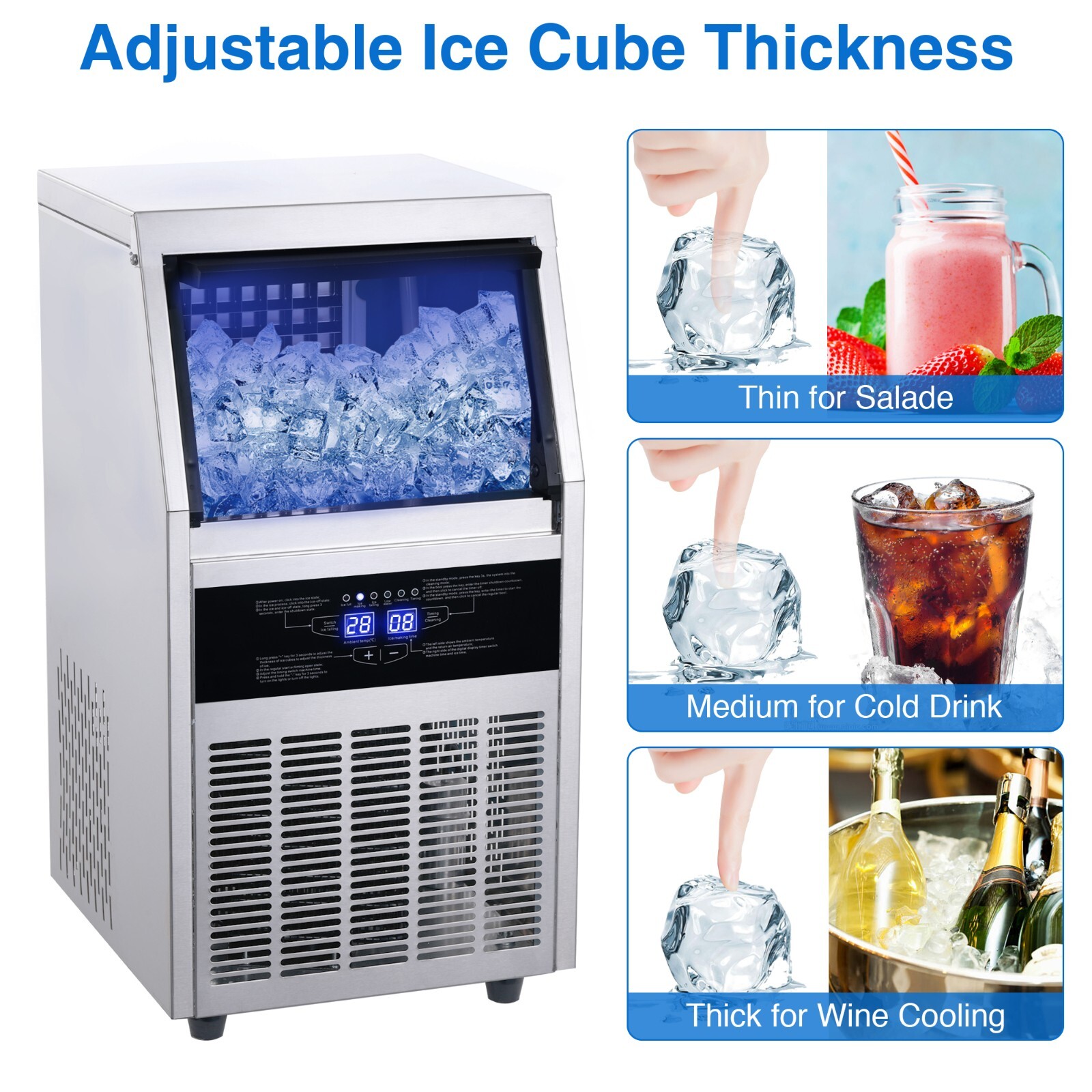 90lbs Commercial Ice Machine Bar Restaurant Home Ice Maker Cube Maker New