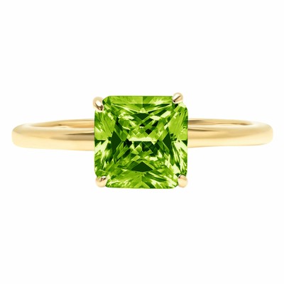 Pre-owned Pucci 1.5 Asscher Cut Designer Statement Natural Peridot Ring Real 14k Yellow Gold