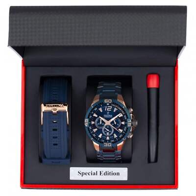 Pre-owned Festina F20524/1 Men's Chrono Bike Bracelet Special Edition Wristwatch In Blue/rose Gold