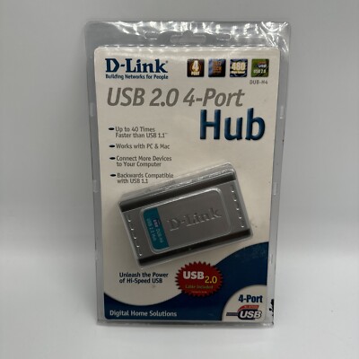 D-Link 4 Port USB 2.0 Hub Fast Charge External Hub DUB-H4 - New Sealed