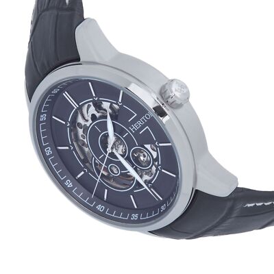 Pre-owned Heritor Automatic Davies Semi-skeleton Leather-band Watch - Silver/black