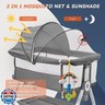 Madewell Living 4-in-1 Baby Bassinets Bedside Sleeper, Bedside Bassinet with Wheels, 6-Height Adjustable Bassinet with Soft Mattress, Mosquito Net, Soothing Toy for Newborns and Infants(Grey)