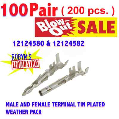 Delphi ( Male & Female ) Weather-Pack Terminal 12124580 & 12124582 ( 100 Pair )