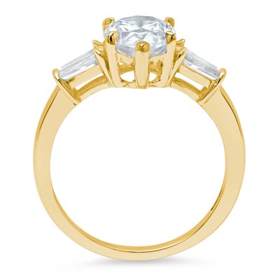 Pre-owned Pucci 2.5 Pear Baguette 3 Stone Synthetic Moissanite Promise Ring 14k Yellow Gold In White/colorless