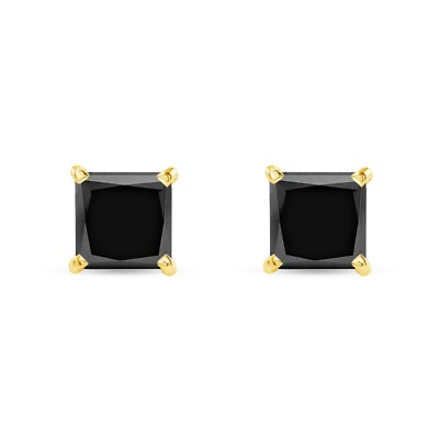 Pre-owned Shine Brite With A Diamond 2.25 Ct Princess Black Earrings Studs Solid 14k Yellow Gold Screw Back Martini In White/colorless