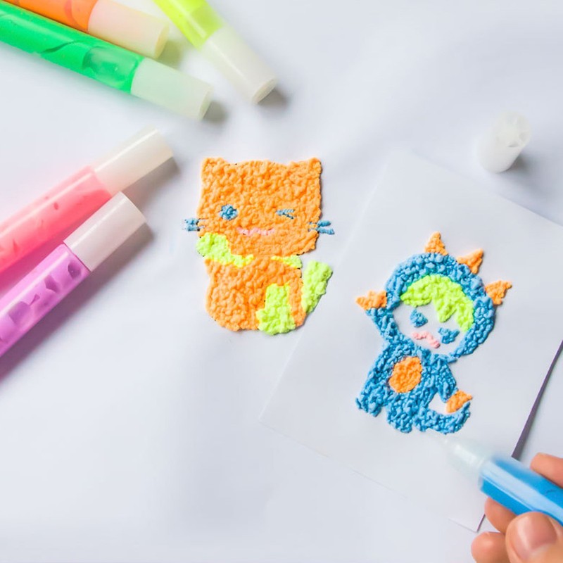 6pcs Puffy 3D Art Pens - Ink Puff Up Like Popcorn Just Hairdryer Use Kids DIY