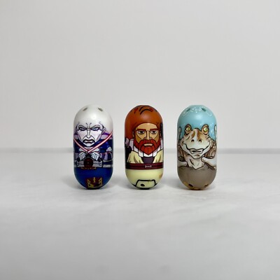 Mighty Beanz Lot Of 3 Star Wars Beans Obi-Wan, Jar Jar, Asajj Ventress