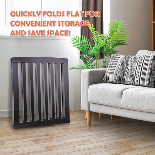 Freestanding Pet Dog Gate 4 Panels Indoor Foldable Dog Fence for Stairs Brown