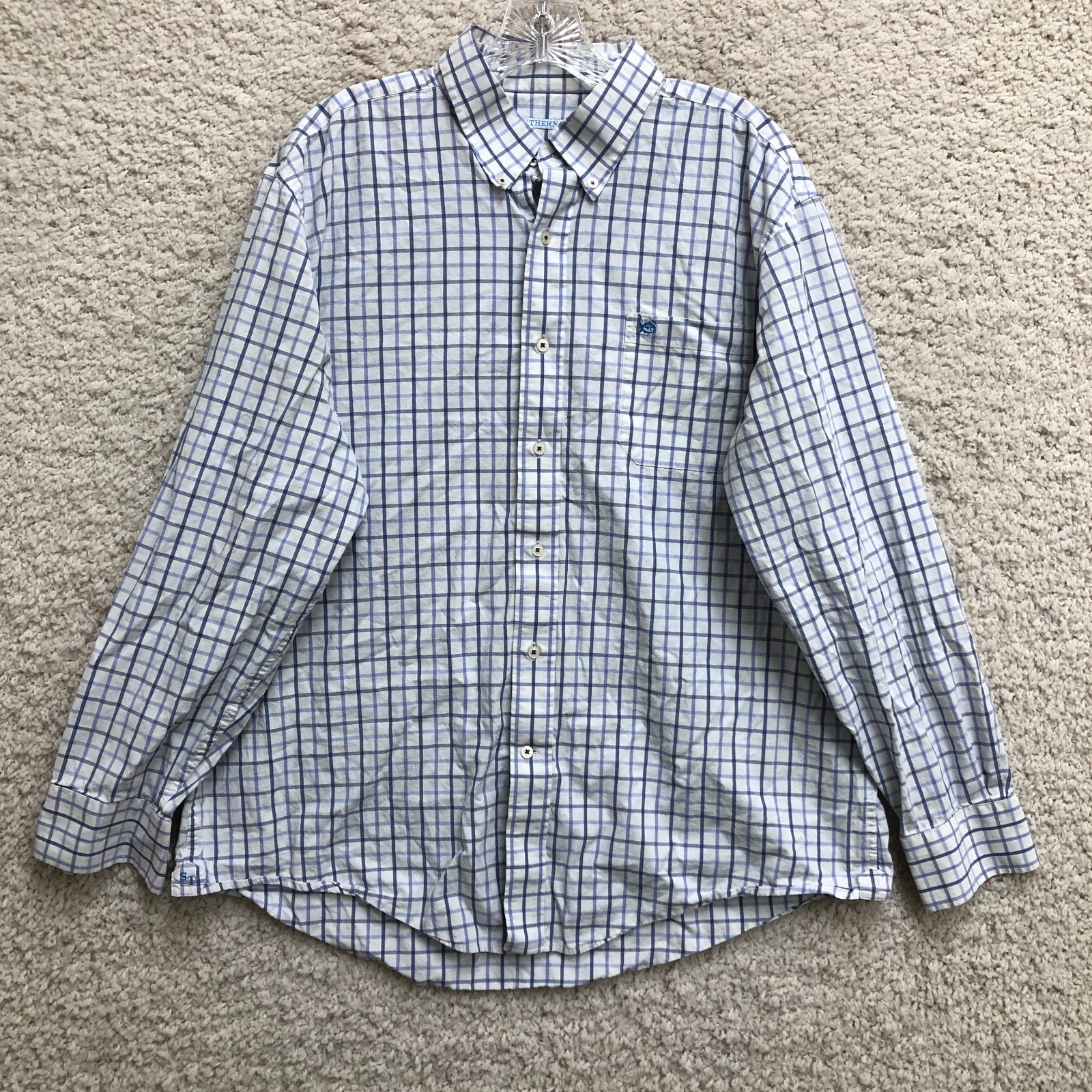 Southern Tide Button Down Extra Large Adult Blue Plaid Long Sleeve Casual Men XL