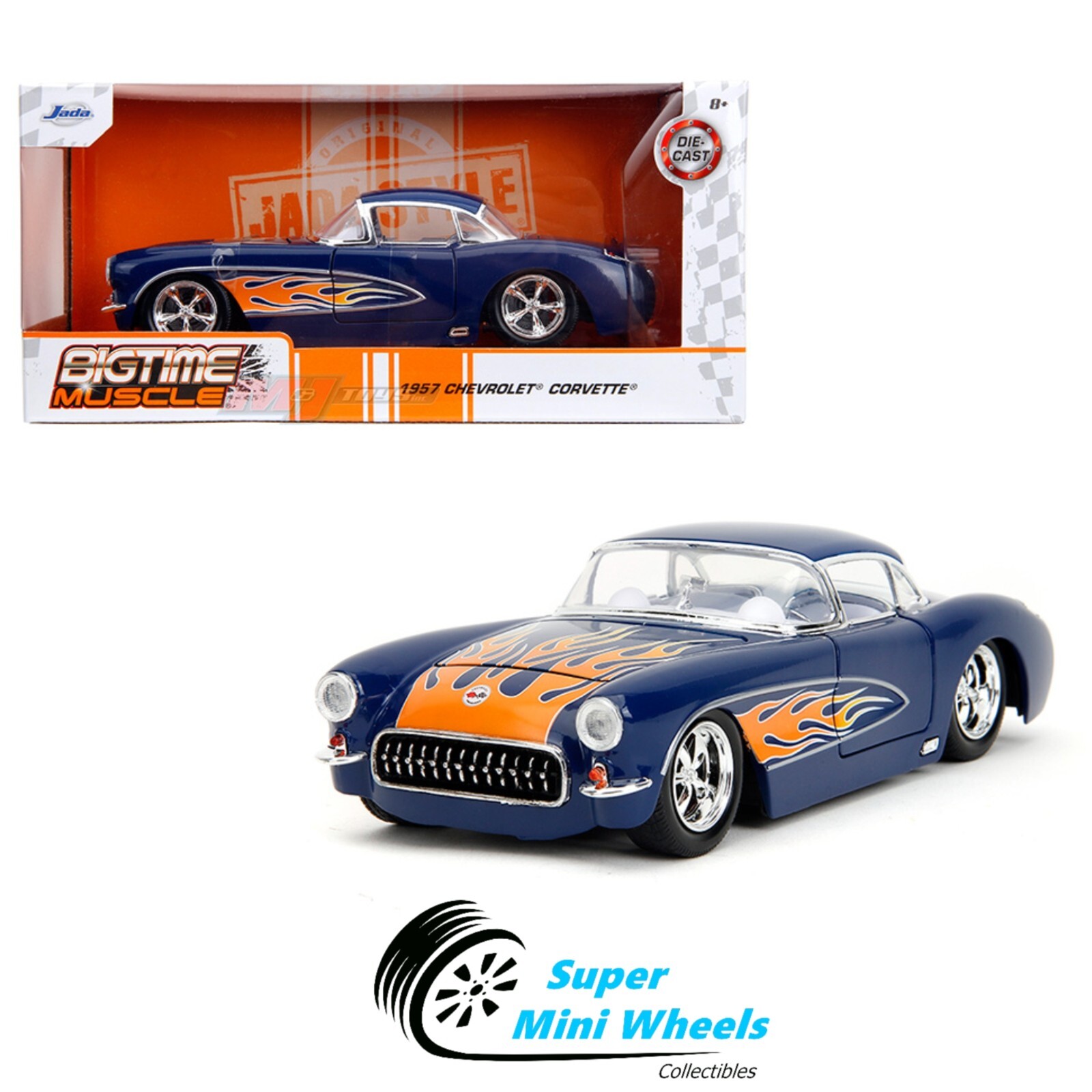 ミニカー JADATOYS 1:24 BTM 1957 Chevy Corvette 1957 Chevrolet Corvette Black w/White Top and Wolfman