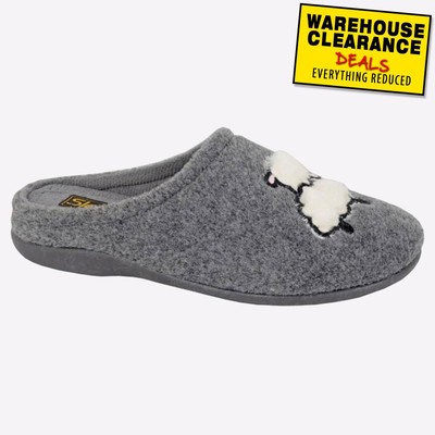 Sleepers Suzie Sheep Mule MEMORY FOAM Womens Ladies Slippers Grey