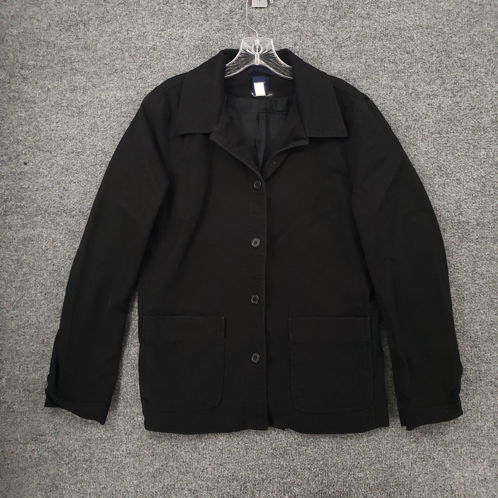 VINTAGE Gap Jacket Womens 10 Black Button Up Blazer Collared Lined Y2K