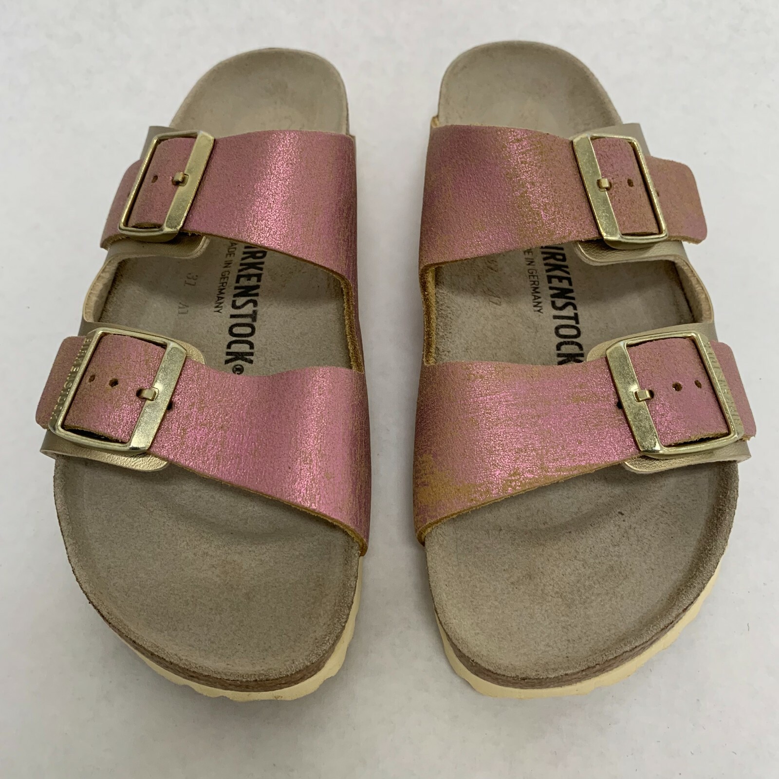 New w/o Box Birkenstock Arizona Metal Pink Suede Leather Narrow - Select  Size | eBay