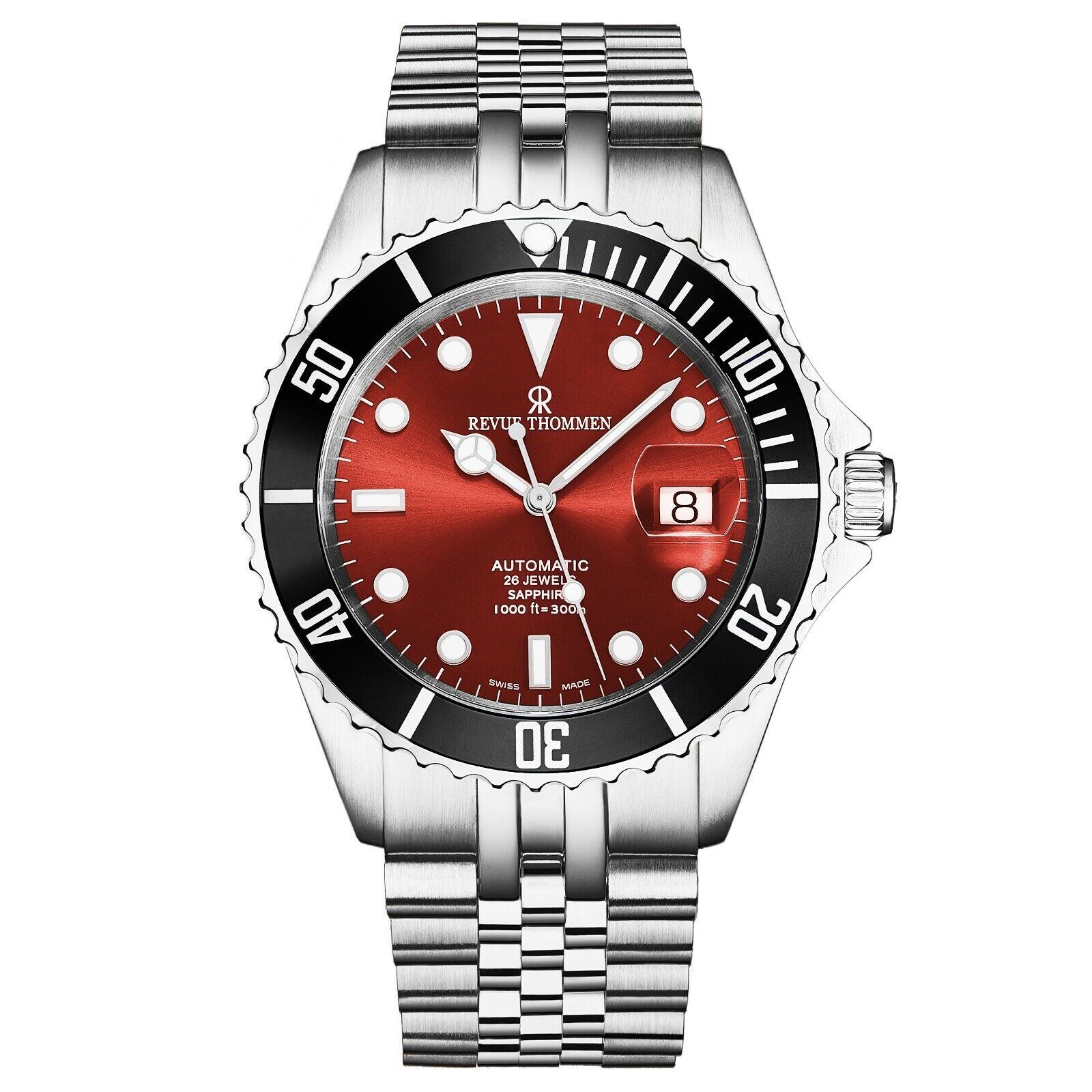 Pre-owned Revue Thommen Men's Diver Red Dial Stainless Steel Automatic Watch 17571.2238
