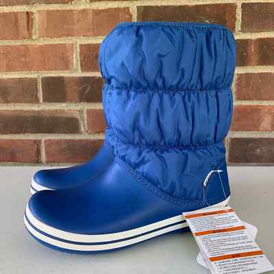 Crocs Blue Jean Puffer Quilted Nylon Shaft  Winter Puff Boot