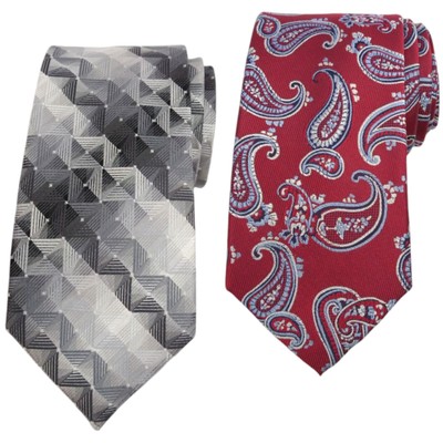 VAN HEUSEN NORDSTROM RACK Mens Silk Tie Lot Silver Red Woven 3.15 Necktie Bundle