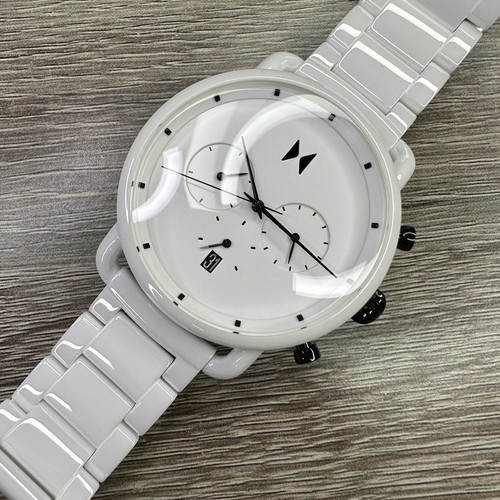 Pre-owned Mvmt New✅ White Ceramic✅ Blacktop Ii 47mm Chronograph Date Watch 28000234