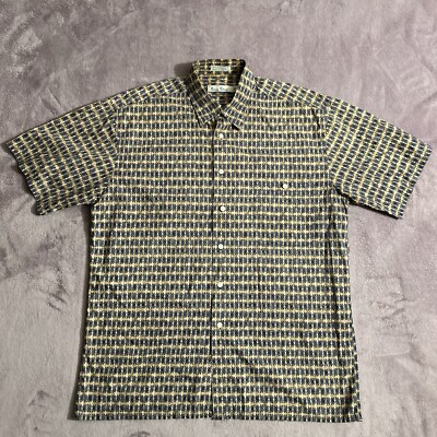 Vintage Burma Bibas Shirt Mens M Gold Geometric Button Down 60 Singles Lawn Camp