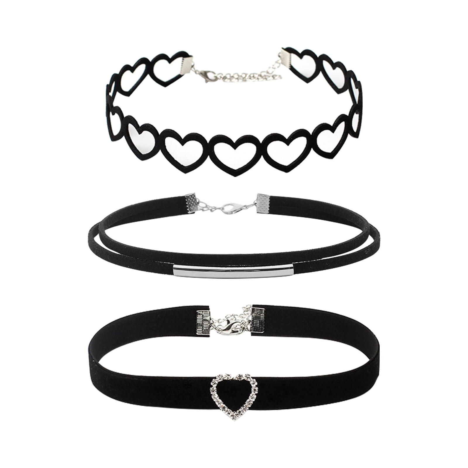 Schwarzer Choker Halskette – Leder & Metall, Verstellbar, Mit Herz-Verschluss – Gothic Punk Style Für Frauen