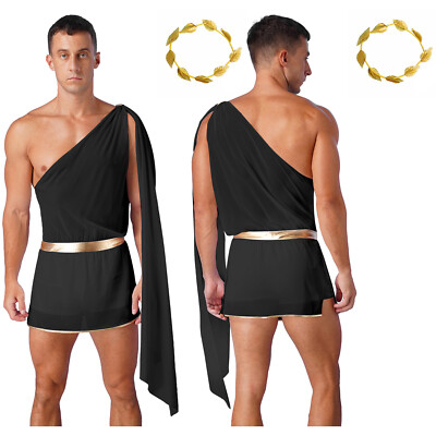 US Mens Ancient Greek God Toga Role Play Costume Royal King Bodysuits Jumpsuits 