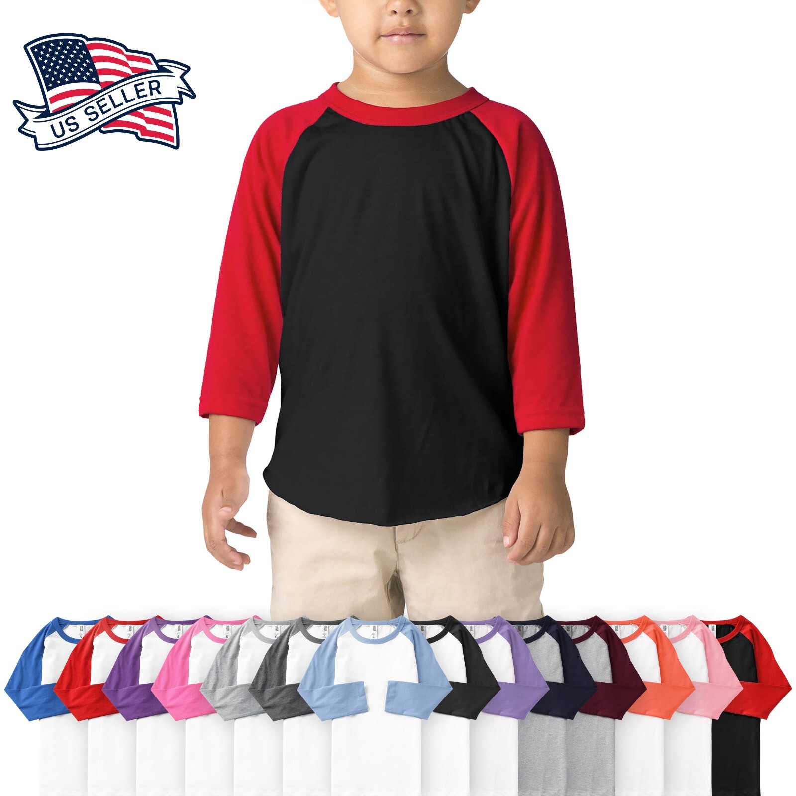 KIDS Baseball T Shirts RAGLAN Tee 3/4 Sleeve Jersey Boys