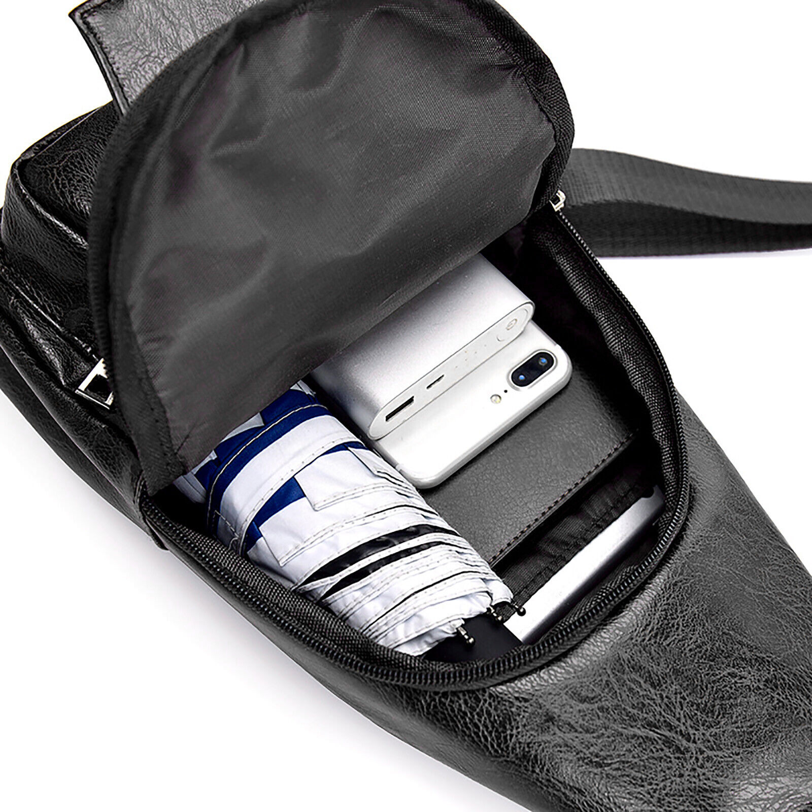::Men Leather Sling Bag Chest Shoulder Crossbody Backpack USB Charging Port Travel