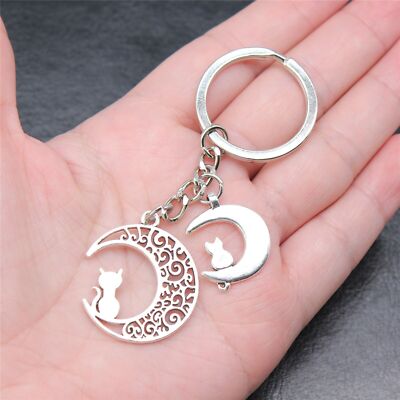10 sets Tibetan Silver Charms Starry Sky Moon Cat LUCKY Key Chains DIY X10047