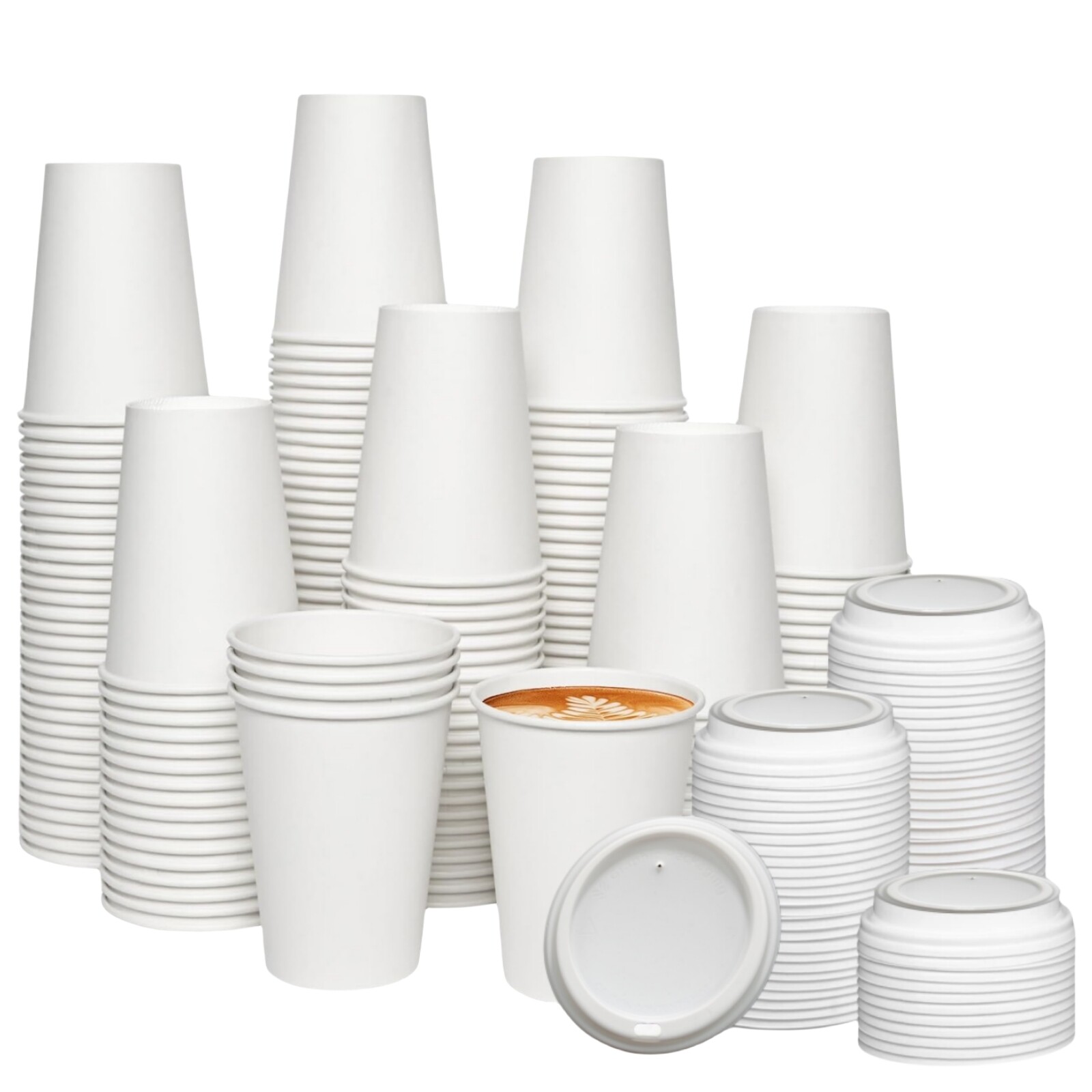 12oz Disposable Paper Coffee Cups with White Lids Hot/Cold C