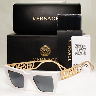 Versace Sunglasses White Gold Letters Big Logo Square MOD VE