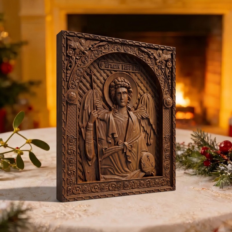 Archangel Gabriel Wooden Carved Handmade Byzantine Greek Orthodox Christian Icon