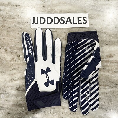 UNDER ARMOUR SPOTLIGHT RECEIVER FOOTBALL GLOVES SKILL UA NAVY WHITE MEN S L NWOT