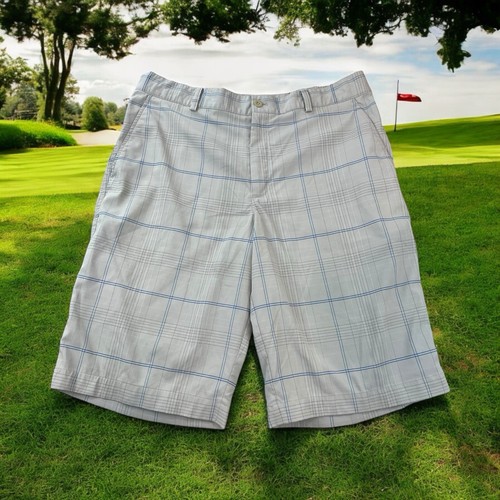 E 2296【ゴルフ美品グレー34インチ】ナイキゴルフ　チノショーツ Nike Golf Shorts Mens 34 Gray Blue Plaid Chinos 11